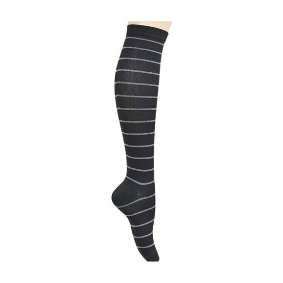 Knee High Socks With Thin Stripes In Black Size S/M - Picture 1 of 12